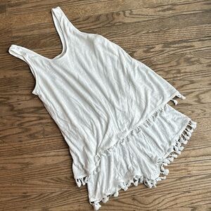 MICHAEL STARS White Romper Womens White Tassel Fringe Trim Bohemian Medium EUC